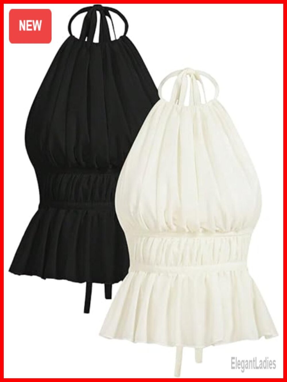 Sexy Backless Tie Back Halter Top Ruched Ruffle Hem Going Out Top 2 Pack